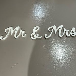 NEW LOWER PRICE:  Mr. & Mrs. decorative wedding shower table decor in white wood